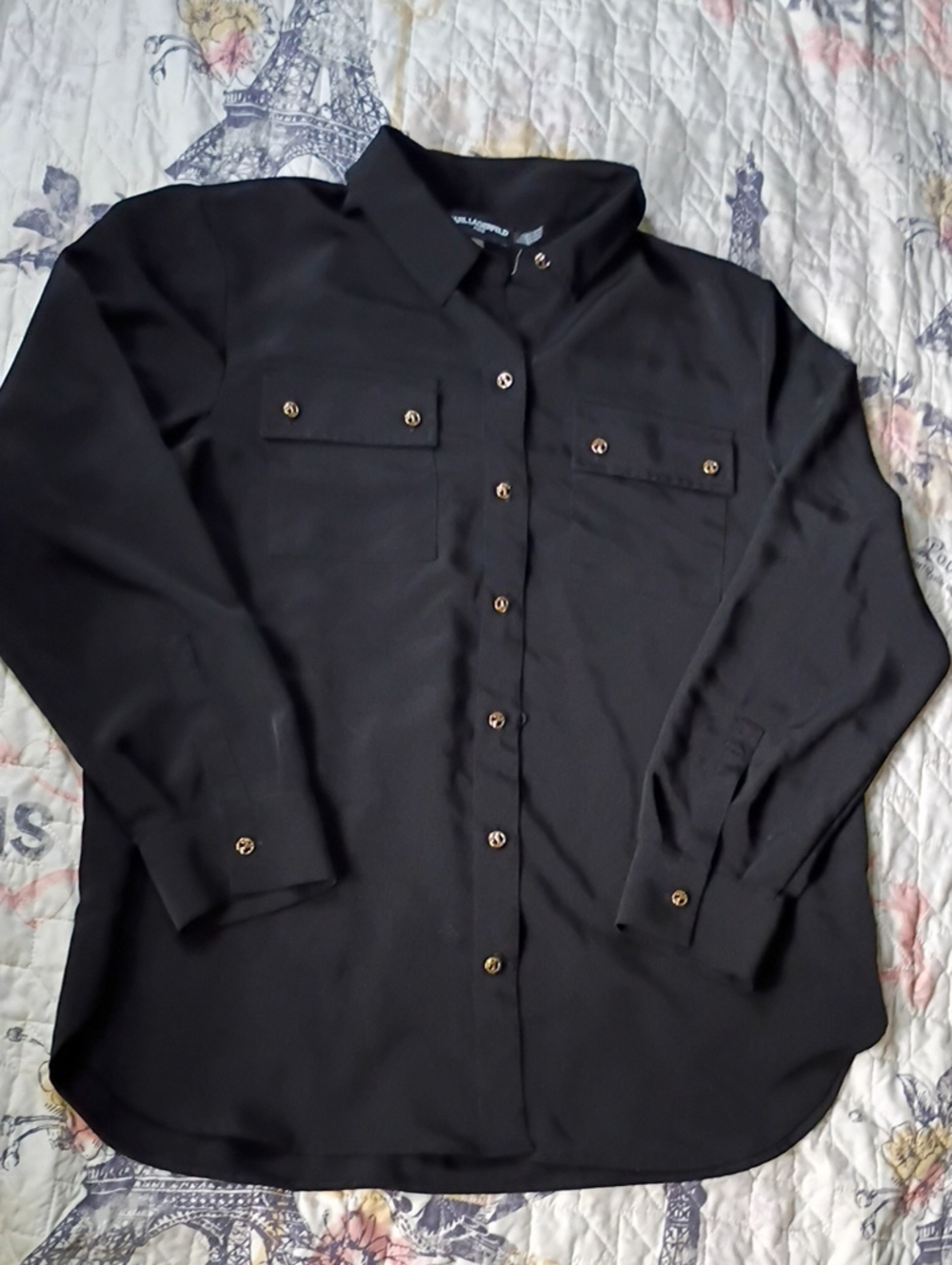 Karl Lagerfeld Paris Black Button Up Top